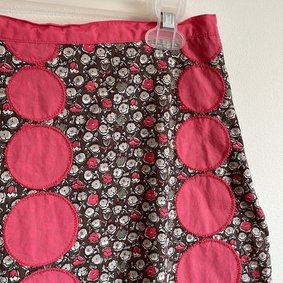 Boden Artsy Appliqué Skirt Boho Brown Pink 8L Floral Full Dot Mixed Feminine - Picture 7 of 16